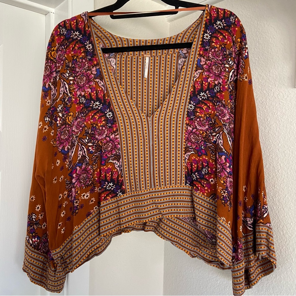 Free People Long Sleeve Boho Crop Top